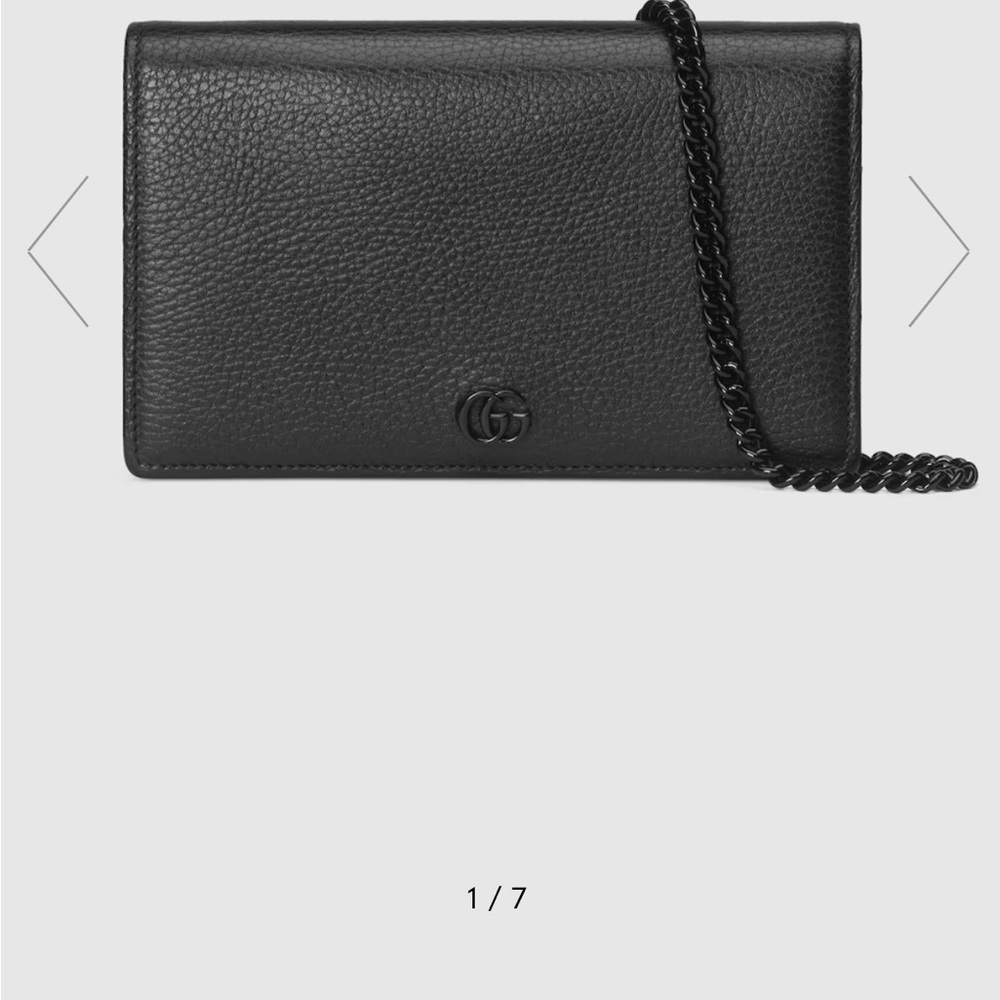 Gucci Black Pebbled Leather Wallet with Chain
